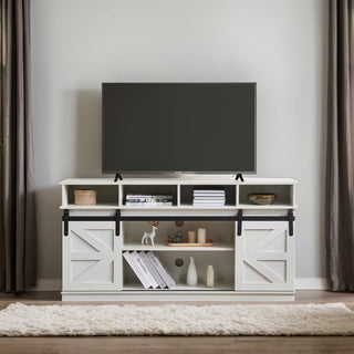 TV Stand Sliding Barn Door Modern Farmhouse Wood Entertainment Center, Storage Cabinet Table Living Room With Adjustable Shelves For TVs Up To 65,White