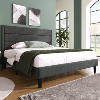 Linen Bed Frame With Slatted Frame