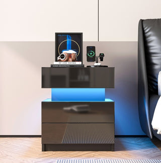 Modern Black LED Nightstand