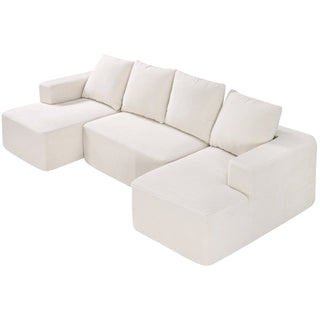 Modular Sectional Sofa, U Shaped Modular Sofa With Chaise, Cloud Sectional Couch With High Rebound Sponge And Density, Upholstered Corduroy Couch With Cushion For Living Room, Bedroom, Beige