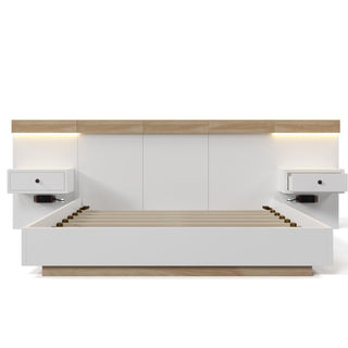 Floating Bed With Headboard In Timber Slatted Frame  Size 160x200