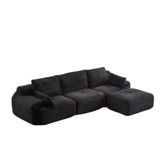 Modern Memory Foam Compressed Sofa,Large Sectional Couches For Living Room,Pet-Friendly Cloud Modular Sectional Sofa,Corduroy Fabric,Extra Deep Loveseat,No Assembly Required, Black