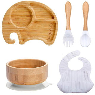 7Pcs Wooden Feeding Tableware Sets