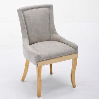 Chenille Dining Chairs, Modern Style With Curved Gold - Plated Legs  Rivet Trim, Upholstered Comfort For Dining  Lounge, Accent Seating With Textured Fabric  One  Piece Structure, Beige,Set Of 2