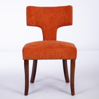 Mid Century Modern Dining Chairs Set Of 2, Farmhouse Linen Fabric Upholstered Accent Chair Curved Backrest With Copper Nails Around,Kitchen Chairs With Hardwood Frame, Orange