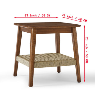 Mid-Century Side Table With Woven Shelf