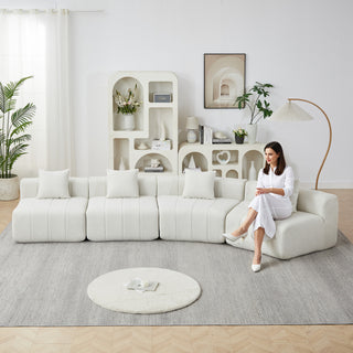 Chenille Curved Sectional Sofa With 4 Pillows,Curved Symmetrical Modular Sofa Sectional ,Two Curved Seats And Two Single Seats