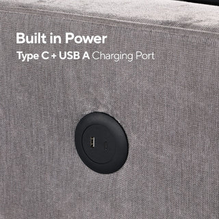 Upholstery Sleeper GREY Sectional Sofa With Storage Space, USB Port, 2 Cup Holders On Back Cushions