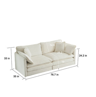 Modern Fabric Double Sofa With 4 Pillows