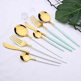 24PCs White Gold Dinnerware Set