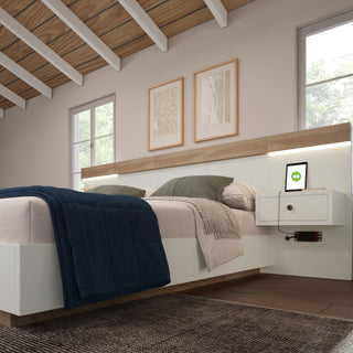 Floating Bed With Headboard In Timber Slatted Frame  Size  180cmx200cm