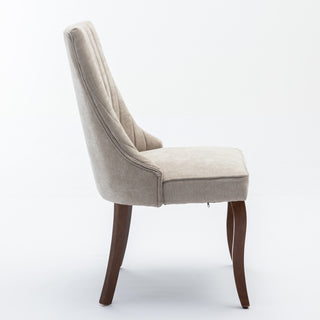 Rayon Cloth Flocking Linen Dining Chairs Channel Kitchen Dinner Chair Comfy Fabric Upholstered Accent Chair For Dining Room With Curved Solid Wood Legs,Set Of 2 Beige