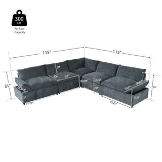 115.5 Modular Deep Gray Sectional Sofa With Durable Polyester Upholstery, Plush Cushions, Hidden Storage Compartments, And Versatile Design For Living Room, Lounge, Or Office