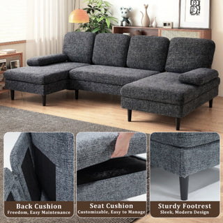U-shaped Combination Sofa, Double Lounge Chair, Chenille Fabric 4-seat Living Room Furniture