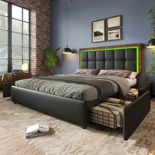 PU Belt, LED Strip And Bed Frame With 4 Drawers