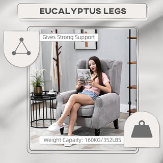 Mid-Century Modern Accent Chair, High Wingback Reading Chair, Button-Tufted Upholstered Fabric Armchair with Retro Wood Legs for Apartment, Living Room, Bedroom, Gray