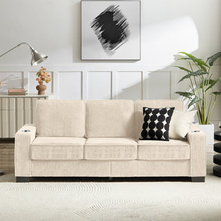 83.86 Corduroy Fabric Sofa,Modern Compressed Couch,3-Seater Sofa, Furniture For Living Room,Bedroom,office ,Beige