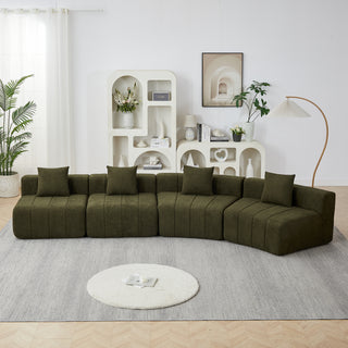 Chenille Curved Sectional Sofa With 4 Pillows,Curved Symmetrical Modular Sofa Sectional ,Two Curved Seats And Two Single Seats,Two Curved Seats And Two Single Seats