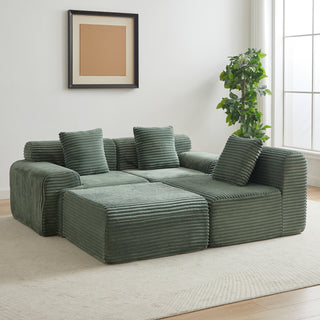 114-inch Corduroy Modular Sofa Boneless Couch, Featuring An Inlaid Structural Design, Three Throw Pillows, Wider Backrest Design And Four Freely Configurable Modules.