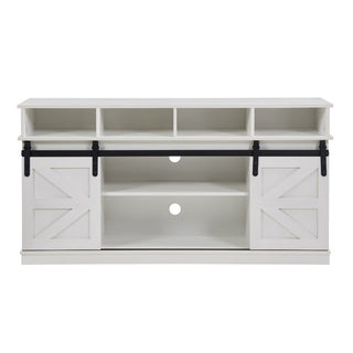 TV Stand Sliding Barn Door Modern Farmhouse Wood Entertainment Center, Storage Cabinet Table Living Room With Adjustable Shelves For TVs Up To 65,White