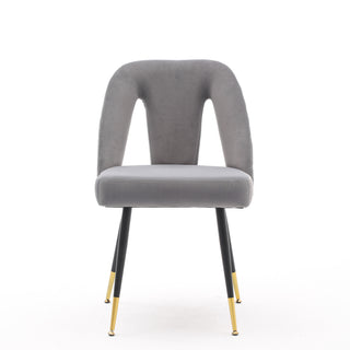 AA Furniture,Akoya Collection Modern Contemporary Velvet Upholstered Dining Chair With Nailheads And Gold Tipped Black Metal Legs Gray  Set Of 2
