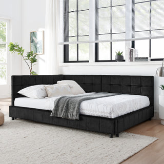 Full Size Upholstered Tufted  Bed Frame, Sofa Bed Frame With Comfortable Backrest And Armrests, Full Size Bed For Bedroom, Living Room,Velvet, Black 80.5x59x30.5