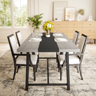 Industrial Kitchen Table for 8 People, 70.9" Long Dining Table with Large Tabletop and Steel Legs for Dining Room, Gray