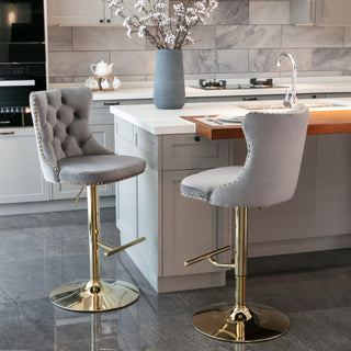 Laila Golden Swivel Velvet Barstools (Set of 2)