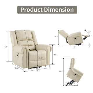 Power Lift Recliner Chair With Massage & Heat, Single Motor Lift Chair, Breathable PU Faux Leather, USB & Type-C, Side Pockets, Cream