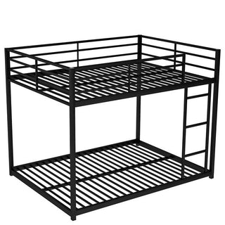 Full Metal Bunk Bed, Low Bunk Bed With Ladder, Black