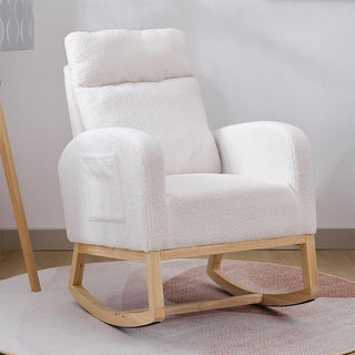 Modern Accent Rocking Chair Rocking Chair With Solid Wood Legs, Upholstered Nursery Glider Rocker, Comfy Armchair With Side Pocket, Living Room Lounge Arm Chair With High Backrest NO TEMU
