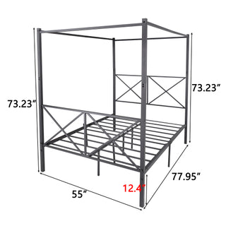 Metal Canopy Bed Frame, Platform Bed Frame With X Shaped Frame Full Black