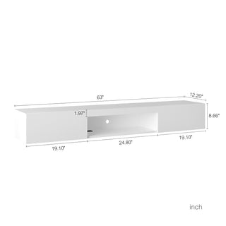 Floating TV Stand Wall Mounted With 16 Color LEDs, Modern TV Stand,Floating TV Cabinet Entertainment Center For 55 60 65 Inch TV,White