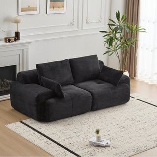 Modern Memory Foam Compressed Sofa,2 Seater Large Sectional Couches For Living Room,Pet-Friendly Cloud Modular Sectional Sofa,Corduroy Fabric,Extra Deep Loveseat,No Assembly Required, Black