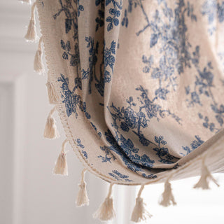 Beige Cotton Linen Tassel Kitchen Curtain