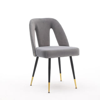 AA Furniture,Akoya Collection Modern Contemporary Velvet Upholstered Dining Chair With Nailheads And Gold Tipped Black Metal Legs Gray  Set Of 2