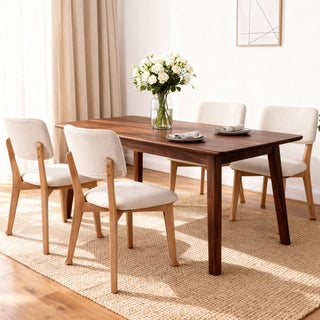 Wooden Dining Chairs Set Of 2, Mid Century Modern Kitchen Chairs With Fabric Upholstered And Curved Backrest For Dining Room Restaurant Or Cafe 300LBS Capacity, Natural