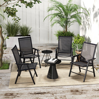 Set of 4 Outdoor Folding Chairs, Stackable Patio Dining Chairs with Armrests, Metal Frame, Black