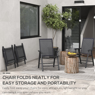 Set of 4 Outdoor Folding Chairs, Stackable Patio Dining Chairs with Armrests, Metal Frame, Black