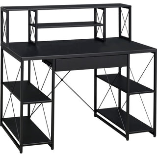 Black Desk With Open Shelves And Hutch