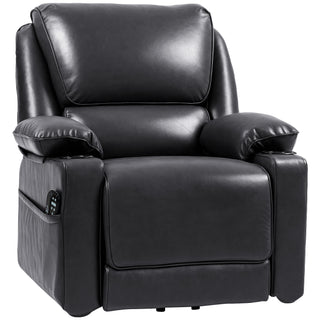 Power Lift Chair for Elderly, Faux Leather Recliner Sofa with Vibration Massage and Heat, Remote, Side Pockets, Black