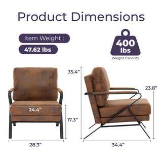 Mid-Century Modern Chair Upholstered Lounge Arm Chair With Iron Frame And Thicker Cushion For Living Room, Reading, Balcony,Brown