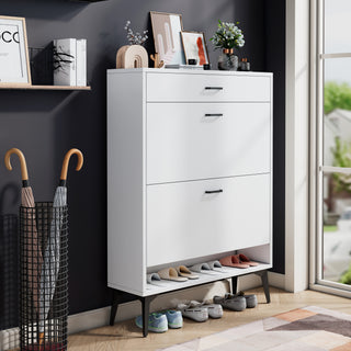 White Shoe Cabinet with Metal Legs