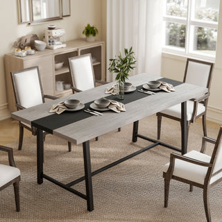Industrial Kitchen Table for 8 People, 70.9" Long Dining Table with Large Tabletop and Steel Legs for Dining Room, Gray