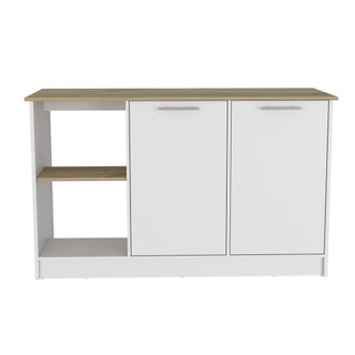 Juniper Kitchen Island, Four Open Shelves, Two Cabinets -Light Oak