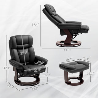 Swivel Recliner With Ottoman, PU Leather Reclining Chair With Footrest, For Living Room, Bedroom, Black