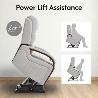 Power Lift Recliner Chair With Massage & Heat For Elderly, Dual Motor Electric Lift Recliner, Egyptian Velvet Fabric Upholstery, Side Pockets, Beige