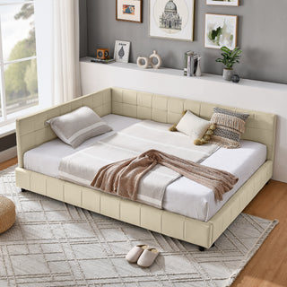 Full Size Upholstered Tufted  Bed Frame, Sofa Bed Frame With Comfortable Backrest And Armrests, Full Size Bed For Bedroom, Living Room,Velvet, NEW BEIGE 80.5x59x30.5
