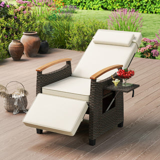 Patio Wicker Recliner Chair With Adjustable Backrest And Footrest