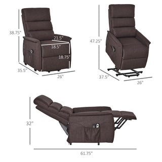 Power Lift Chair with Vibration Massage, Fabric Upholstered Recliner Chair for Elderly with Remote Control, Side Pockets, Brown